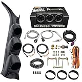 GlowShift Diesel Gauge Package Compatible with Chevrolet Chevy Silverado Duramax 2500 3500 2000-2006 - Tinted 7 Color 60 PSI Boost, 1500F EGT & 30 PSI Fuel Pressure Gauges - Graphite Triple Pillar Pod