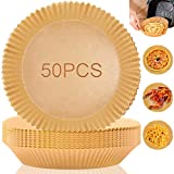 50 PCS Air Fryer Disposable Paper Liner, Round Air Fryer Paper Liners, Natural Parchment Paper for Air Fryer, Non-Stick, Oil-Proof, Food Grade Paper Liner for Baking Roasting Microwave (6.3 Inch)