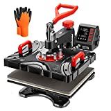 VIVOHOME Upgraded 8 in 1 Combo Multifunctional Swing Away Clamshell Printing Sublimation Heat Press Transfer Machine for T-Shirt Hat Cap Mug Plate 15 x 12 Inch Red