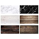 Allenjoy 3pcs 34.4x15.7 in Double Sided Photography Background 2 in 1 Black Marble Wood Texture Pattern Paper Tabletop Backdrop Food Jewelry Cosmetics Makeup Professional Photo Shoot