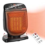 Space Heater Digital Electric Heater with Thermostat Small Portable Oscillating Ceramic Heater with Remote Control Temperature Timer Set Heater for Indoor Use Office Home, 900W/1500W