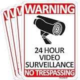 TICONN 4-Pack 24 Hour Video Surveillance Sign, No Trespassing Aluminum Warning Sign, 10’’x7’’ for CCTV Security Camera - Reflective, UV Protected