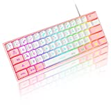 60% Wired Gaming Keyboard, Magegee RGB Backlit Ultra-Compact Mini Keyboard, Waterproof Mini Compact 61 Keys Keyboard for PC/Mac Gamer, Typist, Travel, Easy to Carry on Business Trip(White Pink)