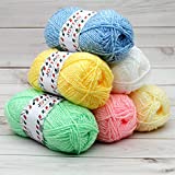 6 Pack Crochet Knitting Acrylic Yarn Sparkle Metallic Glitter Soft Baby Yarn for Crocheting and Knitting White Pink Lemon Yellow Blue Mint Green Sparkle Worsted Baby Party Yarn Solid(300G)