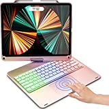 Keyboard Case with Touchpad for iPad Pro 12.9 inch 6th Generation 2022, Compatible with iPad Pro 12.9 inch 5th Gen 2021 / 4th Gen 2020 / 3rd Gen 2018, Rainbow Backlits, Apple Pencil Holder - Rose Gold