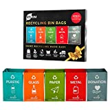 Recycling Bin Bags & Donation Bag for Home Kitchen Office / Portable Indoor Recycle Waste Organizer / Waterproof Garbage Containers / Separate Recyclable Trash Sorting Bin / Big Compartment 5 Bags Set