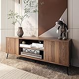 TV Stand for TV up to 58 Inch，Entertainment Center Modern TV Cabinet with 2 Cabinet & 2 Tier Open Shelf and Storage Farmhouse Wood Style for Living Room ，Rustic Walnut