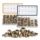 Rivet Nut Tool Kit, 380pc SAE & Metric Rivet Nut Kit w Galvanized Carbon Steel Flat Head Threaded Insert Nuts, Sizes 6-32 8-32 10-24 1/4'-20 3/8'-16 5/16'-18 1/2'-13 M3 M4 M5 M6 M8 M10 M12