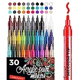 Acrylic Paint Markers Pens – 30 Acrylic Paint Pens Medium Tip (2mm) - Great for Rock Painting, Wood, Fabric, Card, Paper, Ceramic & Glass - 28 Colors + Extra Black & White Paint Marker Set