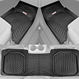 Motor Trend FlexTough Plus Black Rubber Car Floor Mats - All Weather Deep Dish Automotive Floor Mats, Heavy Duty Trim to Fit Design, Front & Rear Liners for Cars Truck Van SUV
