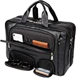 YOGCI Mens Real Leather Briefcase Business Travel Messenger Bag Fits 17 Inch Laptop YKK Zipper (Black)