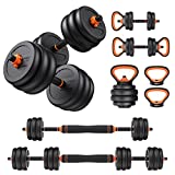 FEIERDUN Adjustable Dumbbells, 50lbs Free Weight Set with Connector, 4 in1 Dumbbells Set Used as Barbell, Kettlebells, Push up Stand, Fitness Exercises for Home Gym Suitable Men/Women