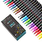 Acrylic Paint Pens 24 Colors Fabric Permanent Paint Markers Quick Dry for Rock Wood Glass Canvas Ceramic Painting, Water Based Ink