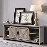 Farmhouse TV Stand for 65+ Inch TV Entertainment Center Sliding Barn Door, Rustic TV Console with Doors and Shelves Living Room Media Console 65 inch TV Stand for TV's up to 65', Rustic Gray Wash