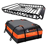 MeeFar Roof Rack Carrier Basket Universal Rooftop Cargo Carrier Basket 51' X 36' X 5' + Waterproof Cargo Bag 15 Cubic Feet (44' 34' 17'), and Cargo Net with Attachment Hooks, Ratchet Straps
