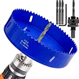 6 inch Hole Saw for Making Cornhole Boards 152mm Corn Hole Drilling Cutter BI-Metal Heavy Duty Steel Blade & Hex Shank Drill Bit Adapter By STARVAST for Cornhole Game, Home Improvement (Blue)