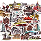 84 Pieces Scenic Luggage Decals Stickers World Architecture Suitcase Stickers Tourism Landmark Buildings Stickers Retro Bike Decals Stickers Waterproof PVC Stickers for Laptop Scrapbook Water Bottle