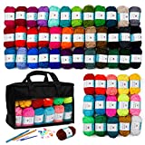 Inscraft 52 Acrylic Yarn Skeins, 1820 Yards 52 Colors Acrylic Yarn Skeins, 2 Crochet Hooks, 2 Weaving Needles, 10 Stitch Markers, 1 Bag, Yarn for Crocheting & Knitting, Gift for Beginners and Adults