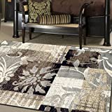 SUPERIOR Indoor Area Rug with Jute Backing, Perfect for Living Room, Hallway and Bedroom. Hardwood Floor Decoration Pastiche Contemporary Floral Patchwork Carpet, 6' X 9', Beige