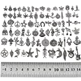 RUBYCA 80Pcs Assorted Mixed Silver Charms Pendants for Bracelets Jewelry Making Crafting Supplies, Tibetan Silver Color Charms, Just Like the Picture (Mix5)