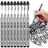 Precision Black Micro-Pen Fineliner Ink Pens, Waterproof Archival Ink, Drawing Pens, Artist Illustration Pens, Multiliner, for Art Watercolor, Sketching, Anime, Manga, Design, 9/Set(Black)
