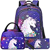 Girls Backpack for Kids Elementary Galaxy Bookbag Girly School bag with Insulation lunch Bag Children Laptop Bag (Galaxy space - Blue-3 pieces)
