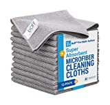 12' x 12' Buff Pro Multi-Surface Microfiber Cleaning Cloths | Gray - 12 Pack | Premium Microfiber Towels for Cleaning Glass, Kitchens, Bathrooms, Automotive, Supplies & Products